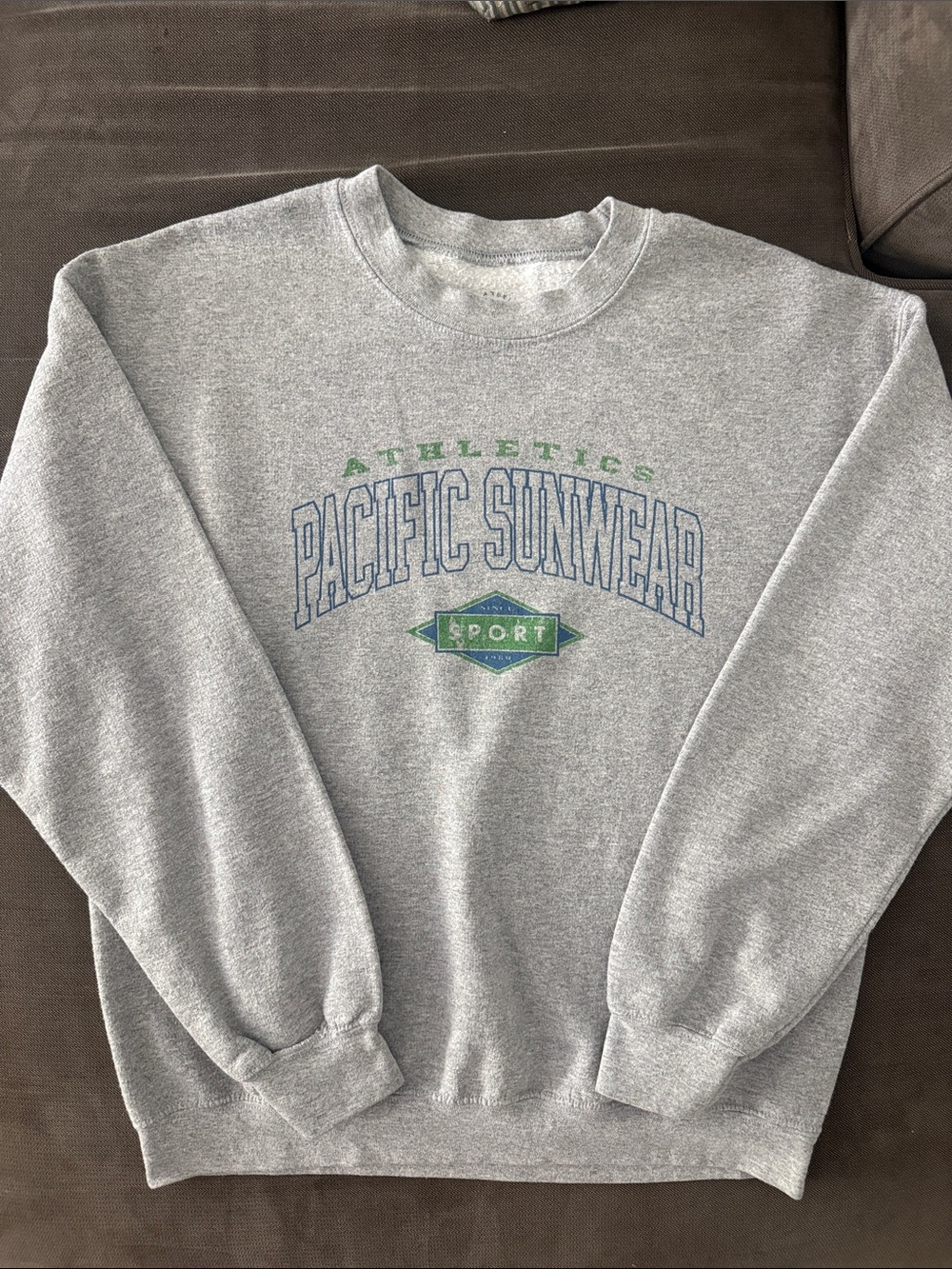 Pacific Sunwear Gray Crewneck with Blue and Green Athletic Logo